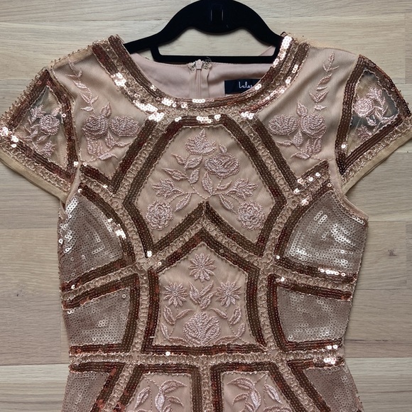 Lulus Spread Your Shine Rose Gold Sequin Embroidered Dress, Size Small - Picture 3 of 5